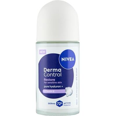 NIVEA Déodorant Roll on Derma Control Restore 50 ml, Déodorant femme anti-transpirant pour une protection 72h, Formule sans alcool avec acide hyaluronique et vitamine E pour les soins de la peau NIVEA Déodorant Roll on Derma Control Restore 50 ml, Déodorant femme anti-transpirant pour une protection 72h, Formule sans alcool avec acide hyaluronique et vitamine E pour les soins de la peau
