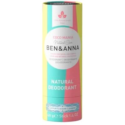 Ben & Anna COCO MANIA Natuurlijke deodorant stick voor mannen en vrouwen, veganistisch en natuurlijke cosmetica, duurzaam, van papier, tegen overmatig zweten, zonder aluminium, 40 g (1 verpakking), Ben & Anna COCO MANIA Natuurlijke deodorant stick voor mannen en vrouwen, veganistisch en natuurlijke cosmetica, duurzaam, van papier, tegen overmatig zweten, zonder aluminium, 40 g (1 verpakking),