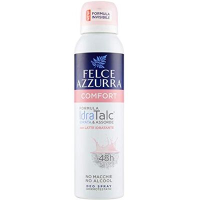 Felce Azzurra Comfortabele deodorantspray met hydraterende melk, IdraTalc-formule, 48 uur efficiëntie, geen vlekken 150 ml Felce Azzurra Comfortabele deodorantspray met hydraterende melk, IdraTalc-formule, 48 uur efficiëntie, geen vlekken 150 ml