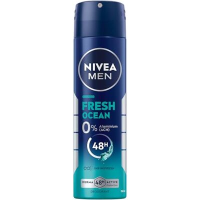 NIVEA MEN Fresh Ocean Deodorant Spray zonder aluminium (ACH) met 48 uur bescherming, unieke INIFINIFRESH formule en frisse zeegeur (150 ml) NIVEA MEN Fresh Ocean Deodorant Spray zonder aluminium (ACH) met 48 uur bescherming, unieke INIFINIFRESH formule en frisse zeegeur (150 ml)