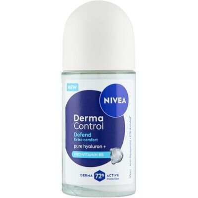 NIVEA Déodorant Roll On Derma Control Defend Extra Comfort 50 ml Déodorant femme anti-transpirant pour une protection 72h, Formule sans alcool avec acide hyaluronique et Pro-Vitamine B5 NIVEA Déodorant Roll On Derma Control Defend Extra Comfort 50 ml Déodorant femme anti-transpirant pour une protection 72h, Formule sans alcool avec acide hyaluronique et Pro-Vitamine B5