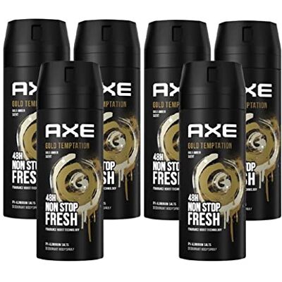 Axe Bodyspray Gold Temptation zonder aluminiumzouten, 6 x 150 ml Axe Bodyspray Gold Temptation zonder aluminiumzouten, 6 x 150 ml