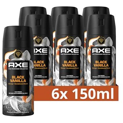 AXE Fine Fragrance Collection Body Deodorant, zonder aluminium, 72 uur frisheid, 150 ml, vanille zwart, 6 stuks AXE Fine Fragrance Collection Body Deodorant, zonder aluminium, 72 uur frisheid, 150 ml, vanille zwart, 6 stuks