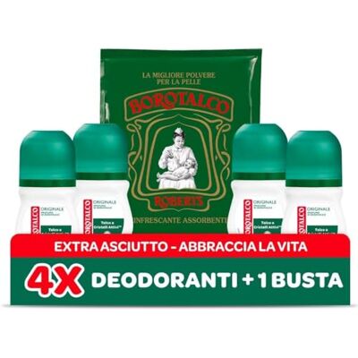 Borotalco , Originele Roll-On Deodorant met actieve kristaltalk, drievoudige droge bescherming, zonder alcohol, talkgeur, 4 stuks à 50 ml, exclusief Amazon Borotalco , Originele Roll-On Deodorant met actieve kristaltalk, drievoudige droge bescherming, zonder alcohol, talkgeur, 4 stuks à 50 ml, exclusief Amazon