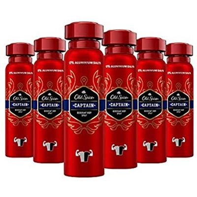 Old Spice Captain Body Deodorant Set van 6 (6 x 150 ml) Aluminiumvrije deodorant voor mannen Deodorant voor mannen met langdurige geur Old Spice Captain Body Deodorant Set van 6 (6 x 150 ml) Aluminiumvrije deodorant voor mannen Deodorant voor mannen met langdurige geur