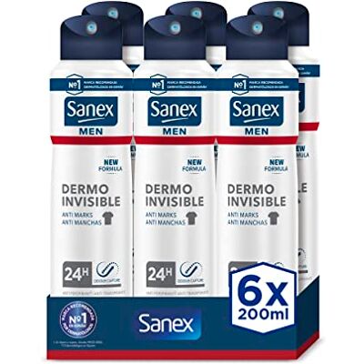 Sanex Men Invisible Deodorant, 6 stuks, 200 ml, 72 uur bescherming tegen zweet en geuren, vuilafstotend, anti-irritatieformule, neutraliseert slechte geuren, 0 Sanex Men Invisible Deodorant, 6 stuks, 200 ml, 72 uur bescherming tegen zweet en geuren, vuilafstotend, anti-irritatieformule, neutraliseert slechte geuren, 0