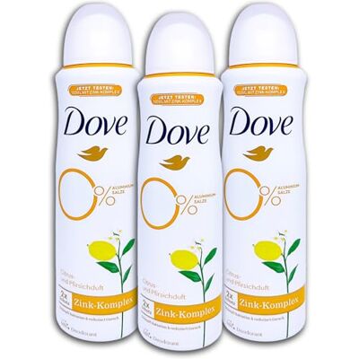 Dove 3 x 150 ml deodorantspray met zinkcomplex en citrus- en perzikgeur Dove 3 x 150 ml deodorantspray met zinkcomplex en citrus- en perzikgeur