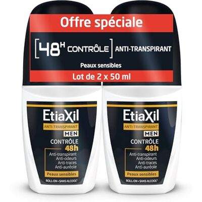 Etiaxil Anti-transpirant deodorant – heren – matig zweten – oksels – controle 48 uur – roll-on – 50 ml – 2 stuks Etiaxil Anti-transpirant deodorant – heren – matig zweten – oksels – controle 48 uur – roll-on – 50 ml – 2 stuks