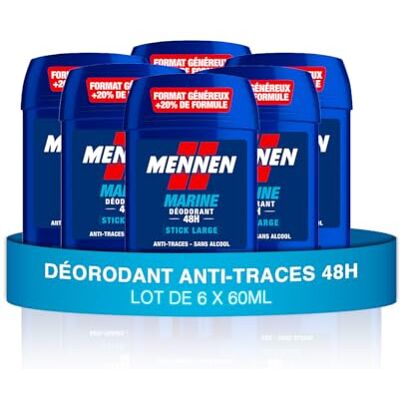 Mennen MARINE Deodorant voor heren, 24 uur, groot, zonder alcohol, anti-strepen, 6 stuks Mennen MARINE Deodorant voor heren, 24 uur, groot, zonder alcohol, anti-strepen, 6 stuks