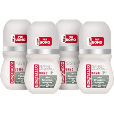 Borotalco , Roll-On Deodorant voor heren, onzichtbaar, met beschermende talk, vuilafstotend, zonder alcohol, muskusgeur, 72 uur effectiviteit, 4 stuks à 50 ml, exclusief van Amazon Borotalco , Roll-On Deodorant voor heren, onzichtbaar, met beschermende talk, vuilafstotend, zonder alcohol, muskusgeur, 72 uur effectiviteit, 4 stuks à 50 ml, exclusief van Amazon