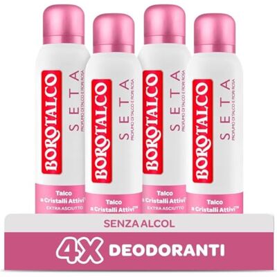 Borotalco , Deospray zijde met actieve kristallen talk, drievoudige droge bescherming, zonder alcohol, talkgeur en roze bloemen, 48 uur effectiviteit – 4 stuks à 150 ml – exclusief Amazon Borotalco , Deospray zijde met actieve kristallen talk, drievoudige droge bescherming, zonder alcohol, talkgeur en roze bloemen, 48 uur effectiviteit – 4 stuks à 150 ml – exclusief Amazon
