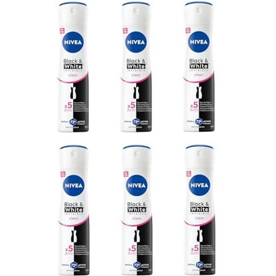NIVEA Black & White Invisible Clear Deo Spray 6 x 150 ml NIVEA Black & White Invisible Clear Deo Spray 6 x 150 ml