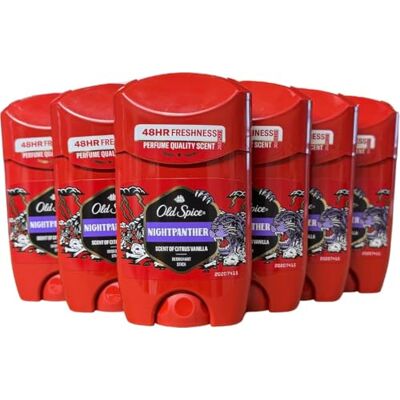 Old Spice Night Panther Deodorant Stick voor heren, 50 ml, 48H Fresh, 0% aluminiumzout, anti-witte vlekken en gele vlekken, 6 stuks Old Spice Night Panther Deodorant Stick voor heren, 50 ml, 48H Fresh, 0% aluminiumzout, anti-witte vlekken en gele vlekken, 6 stuks
