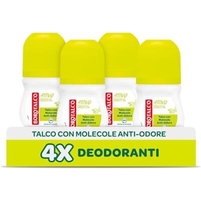 Borotalco , gele actieve roll-on deodorant, talkpoeder met geurremmende moleculen, frisse efficiëntie, 48 uur efficiëntie, zonder alcohol, ceder- en limoengeur, 4 stuks à 50 ml Borotalco , gele actieve roll-on deodorant, talkpoeder met geurremmende moleculen, frisse efficiëntie, 48 uur efficiëntie, zonder alcohol, ceder- en limoengeur, 4 stuks à 50 ml
