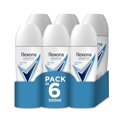 Rexona Advanced Protection Roll-On Cotton Dry anti-transpirant deodorant voor dames, 72h 50 ml, 6 stuks Rexona Advanced Protection Roll-On Cotton Dry anti-transpirant deodorant voor dames, 72h 50 ml, 6 stuks