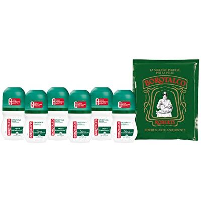 Borotalco , originele roll-on deodorant met microtalk, zweetabsorberend, zonder alcohol, zachte en hydraterende huid, borotalk-geur, deodorant voor mannen en vrouwen, 6 flessen van 50 ml Borotalco , originele roll-on deodorant met microtalk, zweetabsorberend, zonder alcohol, zachte en hydraterende huid, borotalk-geur, deodorant voor mannen en vrouwen, 6 flessen van 50 ml