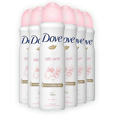 Dove Talc Soft Talc Soft luchtverfrisserspray, anti-transpirant, spray, 150 ml, 6 stuks Dove Talc Soft Talc Soft luchtverfrisserspray, anti-transpirant, spray, 150 ml, 6 stuks
