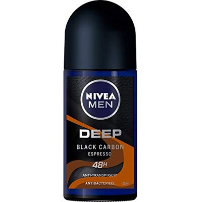 NIVEA Roll-on deodorant voor heren, Deep Black Carbon Espresso, 50 ml, 3 stuks NIVEA Roll-on deodorant voor heren, Deep Black Carbon Espresso, 50 ml, 3 stuks