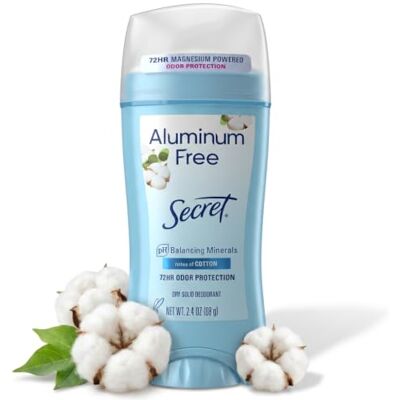 Secret Deodorant zonder aluminium voor dames, geurbescherming 48 uur, zonder parabenen, talk- en bakpoeder, pH-balancerende mineralen, droge vaste stof, katoengeur, 68 g Secret Deodorant zonder aluminium voor dames, geurbescherming 48 uur, zonder parabenen, talk- en bakpoeder, pH-balancerende mineralen, droge vaste stof, katoengeur, 68 g