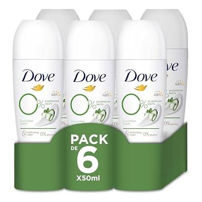 Dove , Deodorant Roll On Advanced 0% Salts Go Fresh komkommer, anti-transpirant, formule zonder alcohol en aluminiumzouten, bescherming tot 48 uur, deodorant voor dames en heren, 6 stuks van 50 ml Dove , Deodorant Roll On Advanced 0% Salts Go Fresh komkommer, anti-transpirant, formule zonder alcohol en aluminiumzouten, bescherming tot 48 uur, deodorant voor dames en heren, 6 stuks van 50 ml