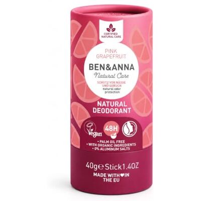 Ben & Anna Pink Pamplefruit Natuurlijke deodorant stick voor dames en heren, veganistisch en natuurlijke cosmetica, duurzaam, in papieren tube, tegen overmatig zweten, zonder aluminium, 40 g Ben & Anna Pink Pamplefruit Natuurlijke deodorant stick voor dames en heren, veganistisch en natuurlijke cosmetica, duurzaam, in papieren tube, tegen overmatig zweten, zonder aluminium, 40 g