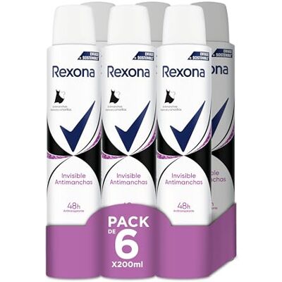 Rexona Invisible Black & White anti-transpirant deodorant voor dames, 200 ml, 6 stuks Rexona Invisible Black & White anti-transpirant deodorant voor dames, 200 ml, 6 stuks