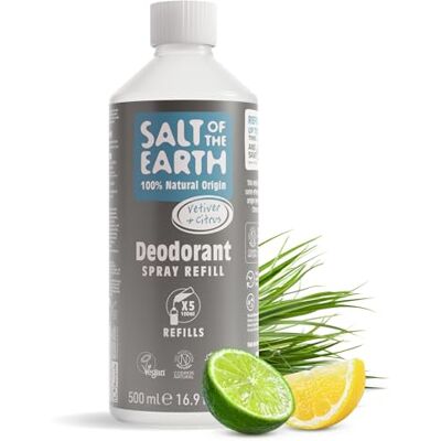 Salt Of the Earth Natuurlijke Deodorant Spray Navulling voor Mannen, Pure Armour, Vetiver & Citrus Langdurige Bescherming, Vegan, Dierproefvrij, Anti-transpirant 500 ML Salt Of the Earth Natuurlijke Deodorant Spray Navulling voor Mannen, Pure Armour, Vetiver & Citrus Langdurige Bescherming, Vegan, Dierproefvrij, Anti-transpirant 500 ML
