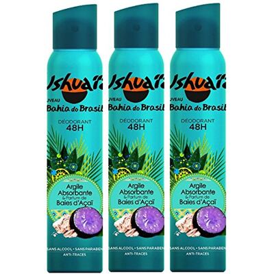 Ushuaia Deodorant voor dames, verstuiver, Bahia Do Brasil, absorberende klei en geur, acaibessen, werkzaamheid 48 uur, 200 ml, 3 stuks Ushuaia Deodorant voor dames, verstuiver, Bahia Do Brasil, absorberende klei en geur, acaibessen, werkzaamheid 48 uur, 200 ml, 3 stuks