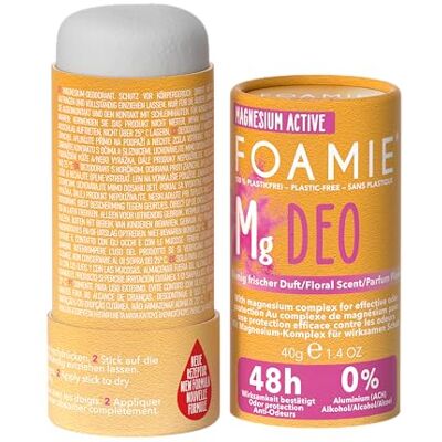 Foamie Deodorant voor dames, "Happy Day", nieuwe formule, deo-stick met bloemengeur, werkzaamheid 48 uur, zonder aluminium, veganistische deodorant en zonder plastic, 40 g Foamie Deodorant voor dames, "Happy Day", nieuwe formule, deo-stick met bloemengeur, werkzaamheid 48 uur, zonder aluminium, veganistische deodorant en zonder plastic, 40 g