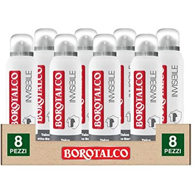 Borotalco Deo Invisible Deo 48h Deodorant Spray met talkeffect tegen vlekken, extra droog, zonder alcohol, absorbeert dermatologisch getest zweet 8 flessen van 150 ml Borotalco Deo Invisible Deo 48h Deodorant Spray met talkeffect tegen vlekken, extra droog, zonder alcohol, absorbeert dermatologisch getest zweet 8 flessen van 150 ml