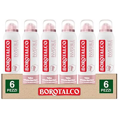 Borotalco Deo 48h onzichtbare deodorantspray met talkpoeder, droge barrière-effect, anti-vlekken, zonder alcohol, poedergeur, 6 flessen van 150 ml Borotalco Deo 48h onzichtbare deodorantspray met talkpoeder, droge barrière-effect, anti-vlekken, zonder alcohol, poedergeur, 6 flessen van 150 ml
