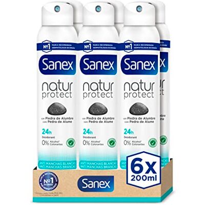 Sanex Natur Protect Deodorantspray, 24 uur bescherming, met liefdessteen, 0% alcohol, zonder allergenen en kleurstoffen, anti-witte vlekken, 6 stuks Sanex Natur Protect Deodorantspray, 24 uur bescherming, met liefdessteen, 0% alcohol, zonder allergenen en kleurstoffen, anti-witte vlekken, 6 stuks