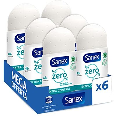 Sanex Zero% Extra Control, Roll-on Deodorant, 48 uur bescherming, 50 ml, 6 stuks Sanex Zero% Extra Control, Roll-on Deodorant, 48 uur bescherming, 50 ml, 6 stuks
