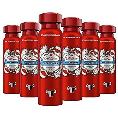 Old Spice Wolfthorn Set van 6 deodorantspray voor mannen, zonder aluminium, langdurige geur Old Spice Wolfthorn Set van 6 deodorantspray voor mannen, zonder aluminium, langdurige geur