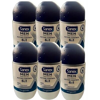Sanex Men Active Control Deo Roll-on voor heren, verpakking van 6, 48H bescherming, zweetbestendig, anti-irritatie, 0% alcohol, bestrijdt slechte geurtjes, langdurig, 6 stuks Sanex Men Active Control Deo Roll-on voor heren, verpakking van 6, 48H bescherming, zweetbestendig, anti-irritatie, 0% alcohol, bestrijdt slechte geurtjes, langdurig, 6 stuks
