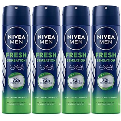 NIVEA Men Fresh Sensation Deodorantspray, anti-transpirant, 72 uur, formule InfiniFresh Actie, antibacterieel, slechte geuren, zweet, geur, neutraal, fris, lang NIVEA Men Fresh Sensation Deodorantspray, anti-transpirant, 72 uur, formule InfiniFresh Actie, antibacterieel, slechte geuren, zweet, geur, neutraal, fris, lang