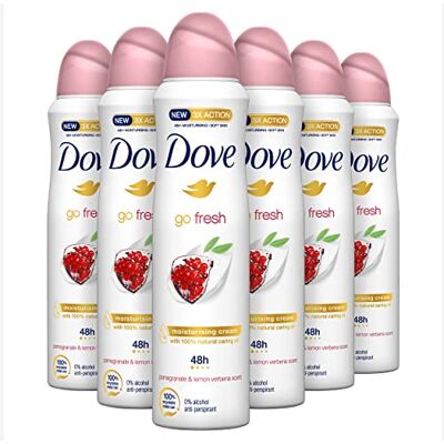 Dove , Go Fresh Granaatappel deodorantspray, met 1/4 vochtinbrengende crème, anti-transpirant, alcoholvrij, droge huid tot 48 uur, granaatappelgeur, deodorant voor mannen en vrouwen, 6 stuks à 150 ml Dove , Go Fresh Granaatappel deodorantspray, met 1/4 vochtinbrengende crème, anti-transpirant, alcoholvrij, droge huid tot 48 uur, granaatappelgeur, deodorant voor mannen en vrouwen, 6 stuks à 150 ml