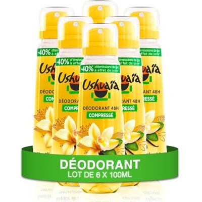 Ushuaia Gecomprimeerde deodorant 48 uur – vanille uit Polynesië – 6 x 100 ml Ushuaia Gecomprimeerde deodorant 48 uur – vanille uit Polynesië – 6 x 100 ml