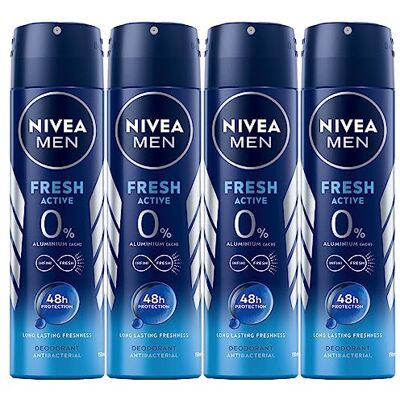NIVEA Men Fresh Active Deodorant Spray voor heren, met oceaanextracten, anti-transpirant voor 48 uur frisse geur, 4 x 150 ml flessen NIVEA Men Fresh Active Deodorant Spray voor heren, met oceaanextracten, anti-transpirant voor 48 uur frisse geur, 4 x 150 ml flessen