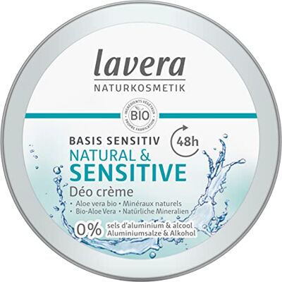 lavera Deo Natuurlijke en gevoelige crème – 0% aluminiumzouten – veganistisch – 48 uur – gecertificeerde natuurlijke cosmetica – biologische aloë vera en natuurlijke mineralen – formule zonder alcohol – 50 ml lavera Deo Natuurlijke en gevoelige crème – 0% aluminiumzouten – veganistisch – 48 uur – gecertificeerde natuurlijke cosmetica – biologische aloë vera en natuurlijke mineralen – formule zonder alcohol – 50 ml