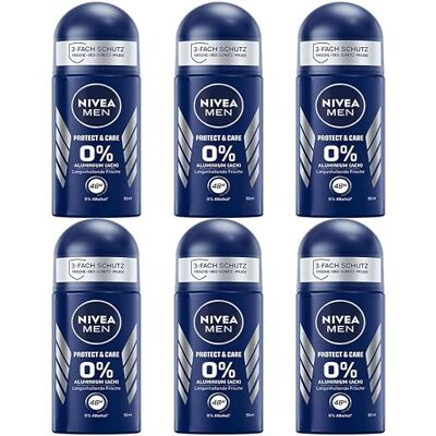 NIVEA Men Protect & Care Roll-on anti-transpirant deodorant voor heren, 0% alcohol en aluminium (ACH), 48 uur, 50 ml, 6 stuks NIVEA Men Protect & Care Roll-on anti-transpirant deodorant voor heren, 0% alcohol en aluminium (ACH), 48 uur, 50 ml, 6 stuks