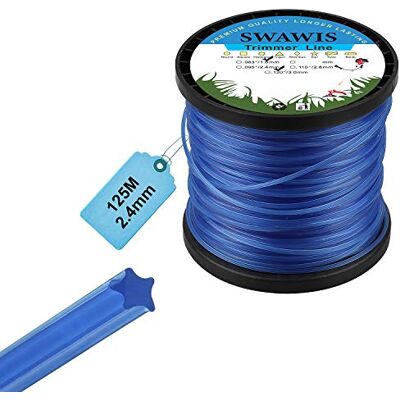 SWAWIS Reservedraad voor grasmaaier, 2,4 mm/125 m, reservedraad, 5-kant, nylon reservedraad, bosmaaierdraad, blauw SWAWIS Reservedraad voor grasmaaier, 2,4 mm/125 m, reservedraad, 5-kant, nylon reservedraad, bosmaaierdraad, blauw