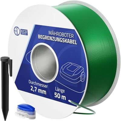 ECD Germany Universele randkabel voor robotmaaier, 50 m, 12 kabelconnectoren + 200 grondpennen, Ø 2,7 mm, vertinde en koperen aluminiumdraden, begrenzingskabel voor tuinen ECD Germany Universele randkabel voor robotmaaier, 50 m, 12 kabelconnectoren + 200 grondpennen, Ø 2,7 mm, vertinde en koperen aluminiumdraden, begrenzingskabel voor tuinen