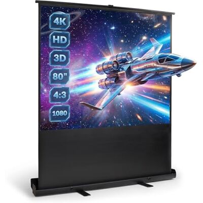 Todeco Projectiescherm, 80 inch op voet, intrekbaar display, zwart Todeco Projectiescherm, 80 inch op voet, intrekbaar display, zwart