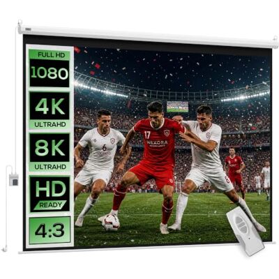 HOMCOM Projectiescherm, gemotoriseerd, thuisbioscoop, formaat 4:3, 84 inch, 171 x 130 cm, wit HOMCOM Projectiescherm, gemotoriseerd, thuisbioscoop, formaat 4:3, 84 inch, 171 x 130 cm, wit