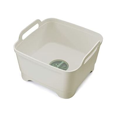 Joseph Joseph Wash&Drain Vaatwasbak, kunststof spoelbak met handgrepen en afvoerstop, 9 liter steen/groen Joseph Joseph Wash&Drain Vaatwasbak, kunststof spoelbak met handgrepen en afvoerstop, 9 liter steen/groen