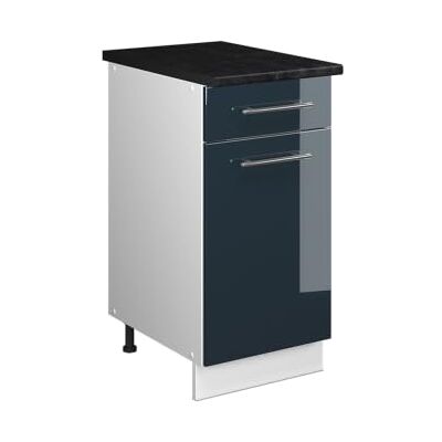 Vicco Onderkast voor spoelbak/plaat "Fame-Line", donkerblauw glanzend/wit, 40 cm, PT antraciet, flexibel inzetbaar geschikt voor kookplaat of gootsteen Façade en MDF · Plan de travail incl. · Pieds réglables en hauteur · Poignées en métal · Fermeture do Vicco Onderkast voor spoelbak/plaat "Fame-Line", donkerblauw glanzend/wit, 40 cm, PT antraciet, flexibel inzetbaar geschikt voor kookplaat of gootsteen Façade en MDF · Plan de travail incl. · Pieds réglables en hauteur · Poignées en métal · Fermeture do
