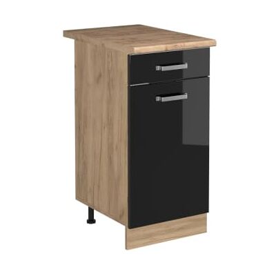 Vicco Keukenkast "R-Line", zwart hoogglans/gouden eiken 40 cm voor spoelbak/kookplaat, PT eiken, flexibel inzetbaar geschikt voor kookplaat of gootsteen Vicco Keukenkast "R-Line", zwart hoogglans/gouden eiken 40 cm voor spoelbak/kookplaat, PT eiken, flexibel inzetbaar geschikt voor kookplaat of gootsteen