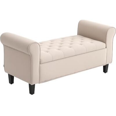 HOMCOM Opbergbank met armleuningen, 126 x 48,5 x 57 cm, beige Opbergkist, fluweel, gestoffeerd, belastbaar tot 220 kg, voor woonkamer, slaapkamer, entree HOMCOM Opbergbank met armleuningen, 126 x 48,5 x 57 cm, beige Opbergkist, fluweel, gestoffeerd, belastbaar tot 220 kg, voor woonkamer, slaapkamer, entree
