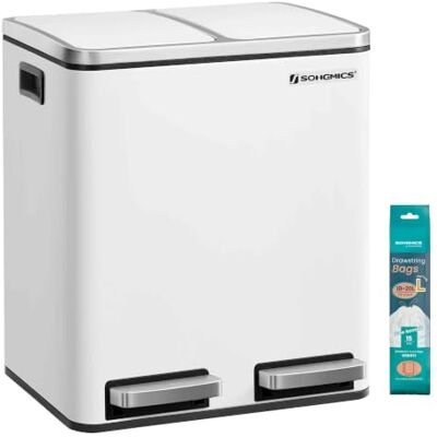 SONGMICS Vuilnisbak met 2 bakken, 2 x 15 l, afvalemmer met 2 bakken, deksel met langzame sluiting, met emmer aan de binnenkant en handgrepen, voor keuken, LTB30WT, wit Poubelle Tri, Seaux Intérieurs, Couvercles en Douceur, en Acier, Blanc Mat et Noir D' SONGMICS Vuilnisbak met 2 bakken, 2 x 15 l, afvalemmer met 2 bakken, deksel met langzame sluiting, met emmer aan de binnenkant en handgrepen, voor keuken, LTB30WT, wit Poubelle Tri, Seaux Intérieurs, Couvercles en Douceur, en Acier, Blanc Mat et Noir D'
